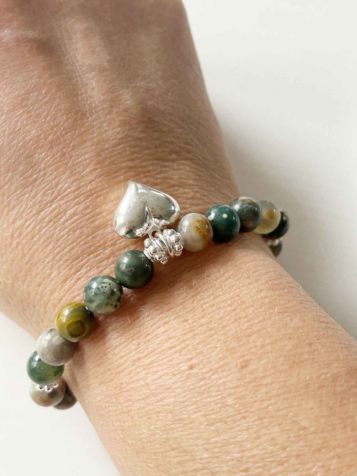 Armband grüner Jaspis mit Silber Herz