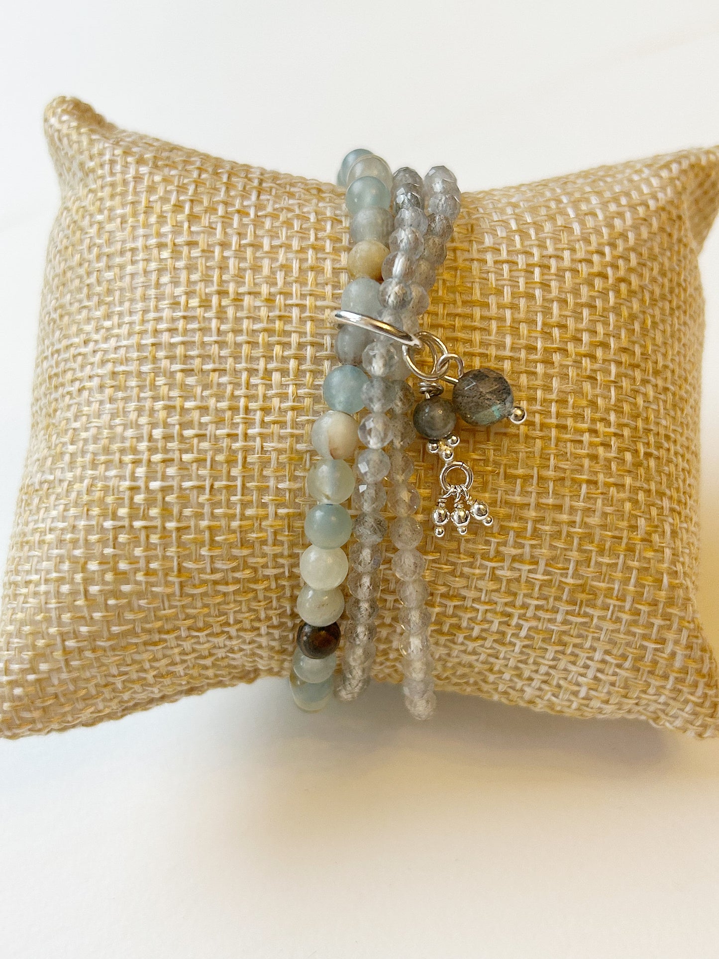 Labradorit und Calcit 3er Armband