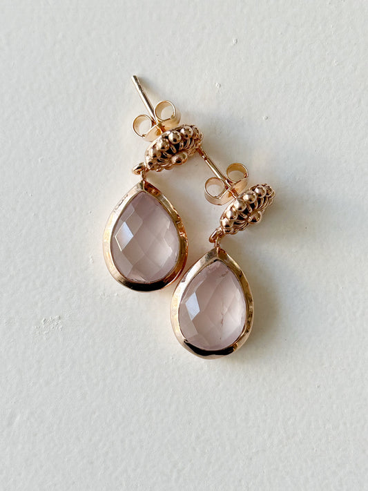 Ohrhänger Tropfen facettierter Rosenquarz rosé vergoldet