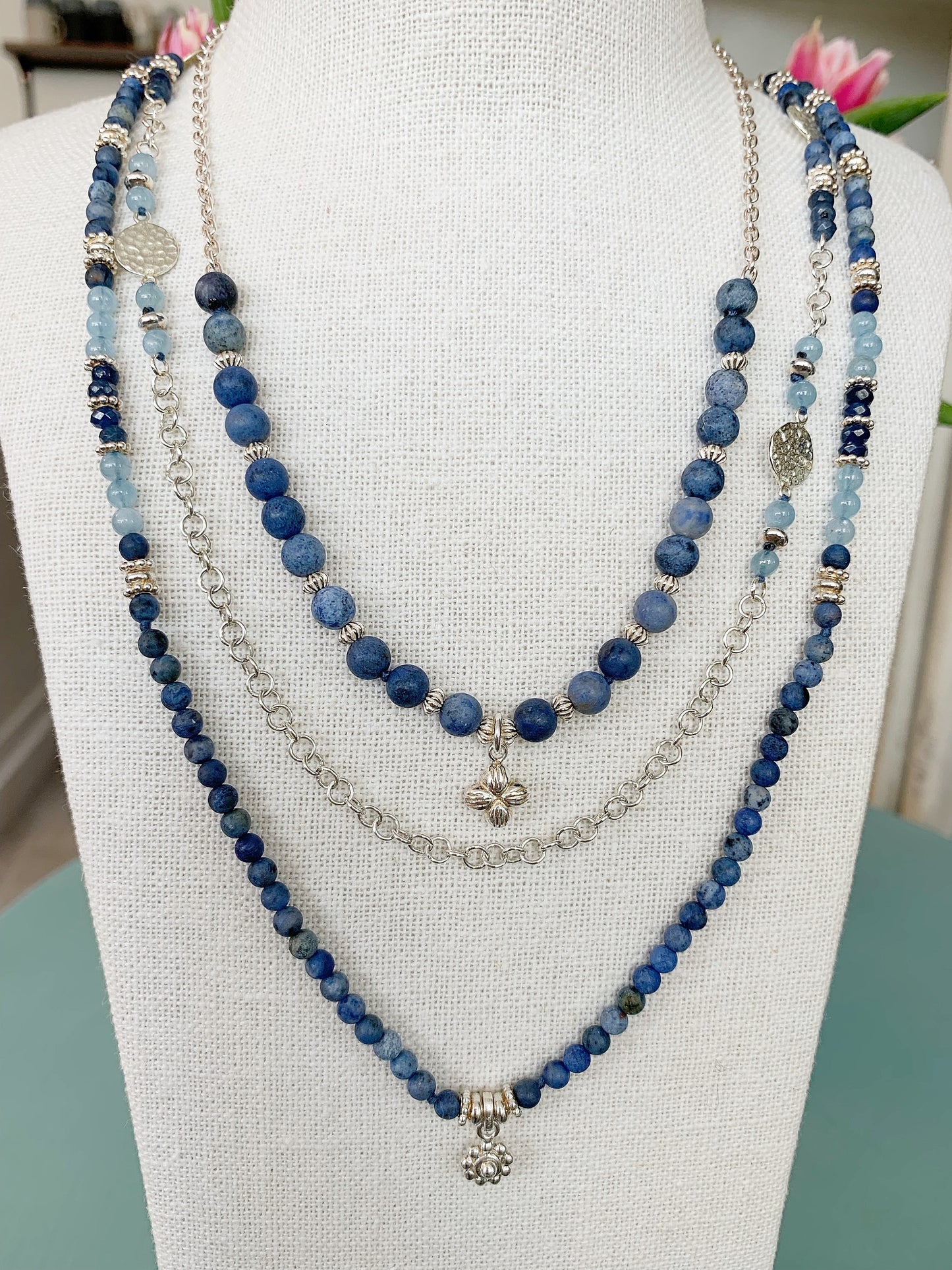 Halskette Dumortierit und Silber