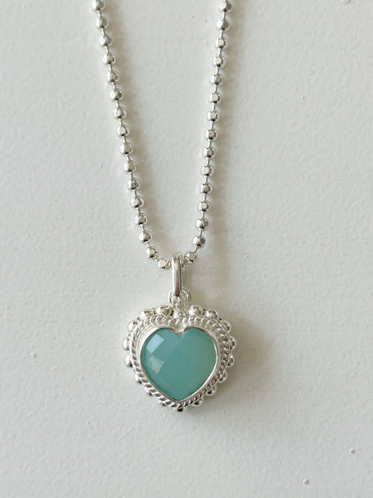 Halskette mit Herz-Anhänger Chalcedon Aqua