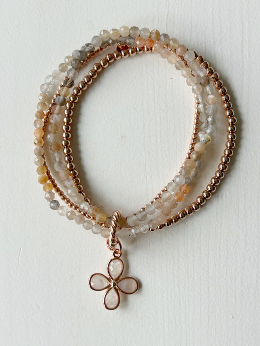 Mondstein Armband-Set mit Rosègold 4-teilig