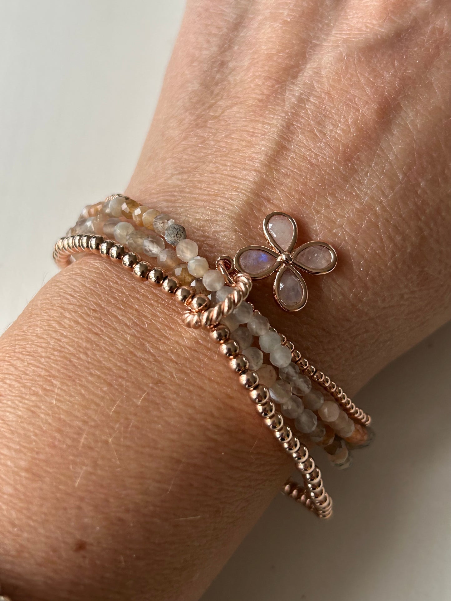 Mondstein Armband-Set mit Rosègold 4-teilig