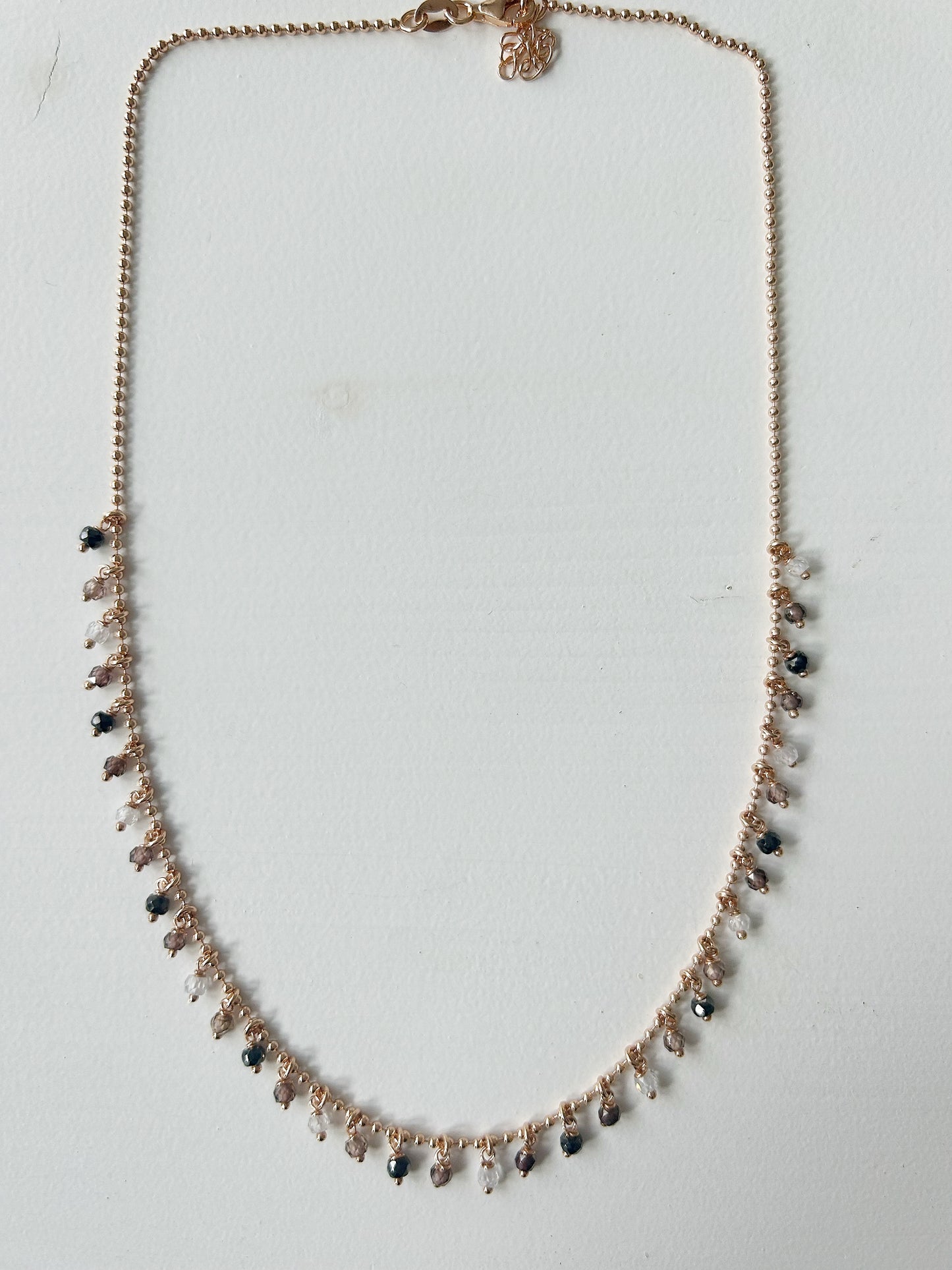 Halskette Zirkon braun-schwarz Rose Gold