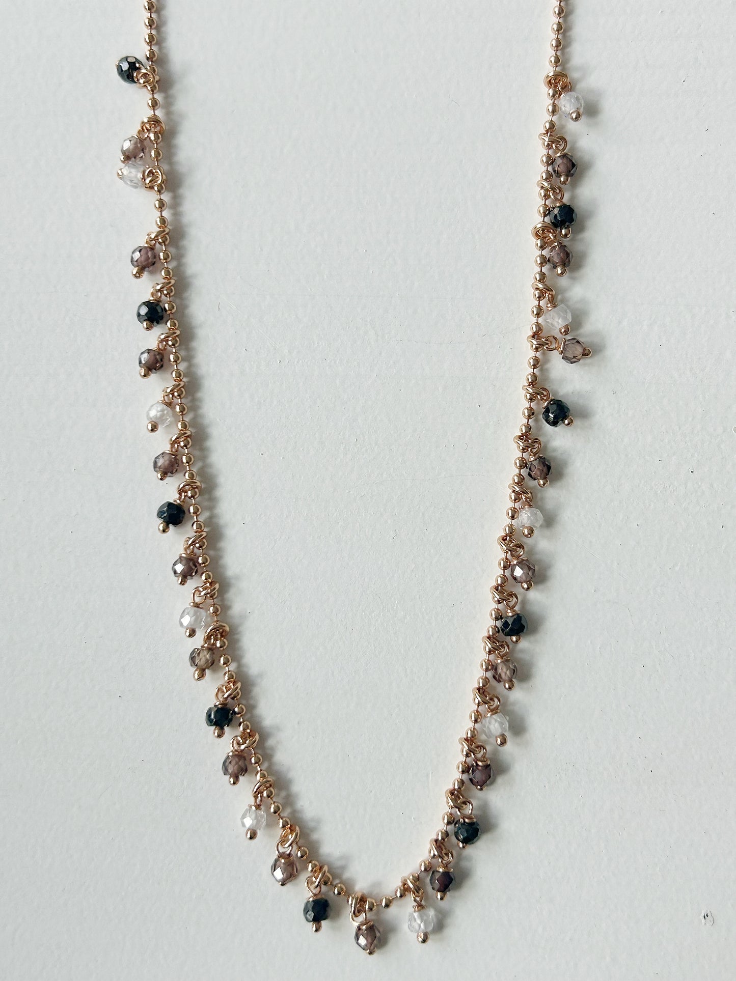 Halskette Zirkon braun-schwarz Rose Gold