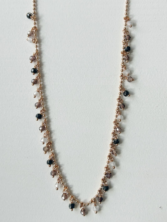 Halskette Zirkon braun-schwarz Rose Gold