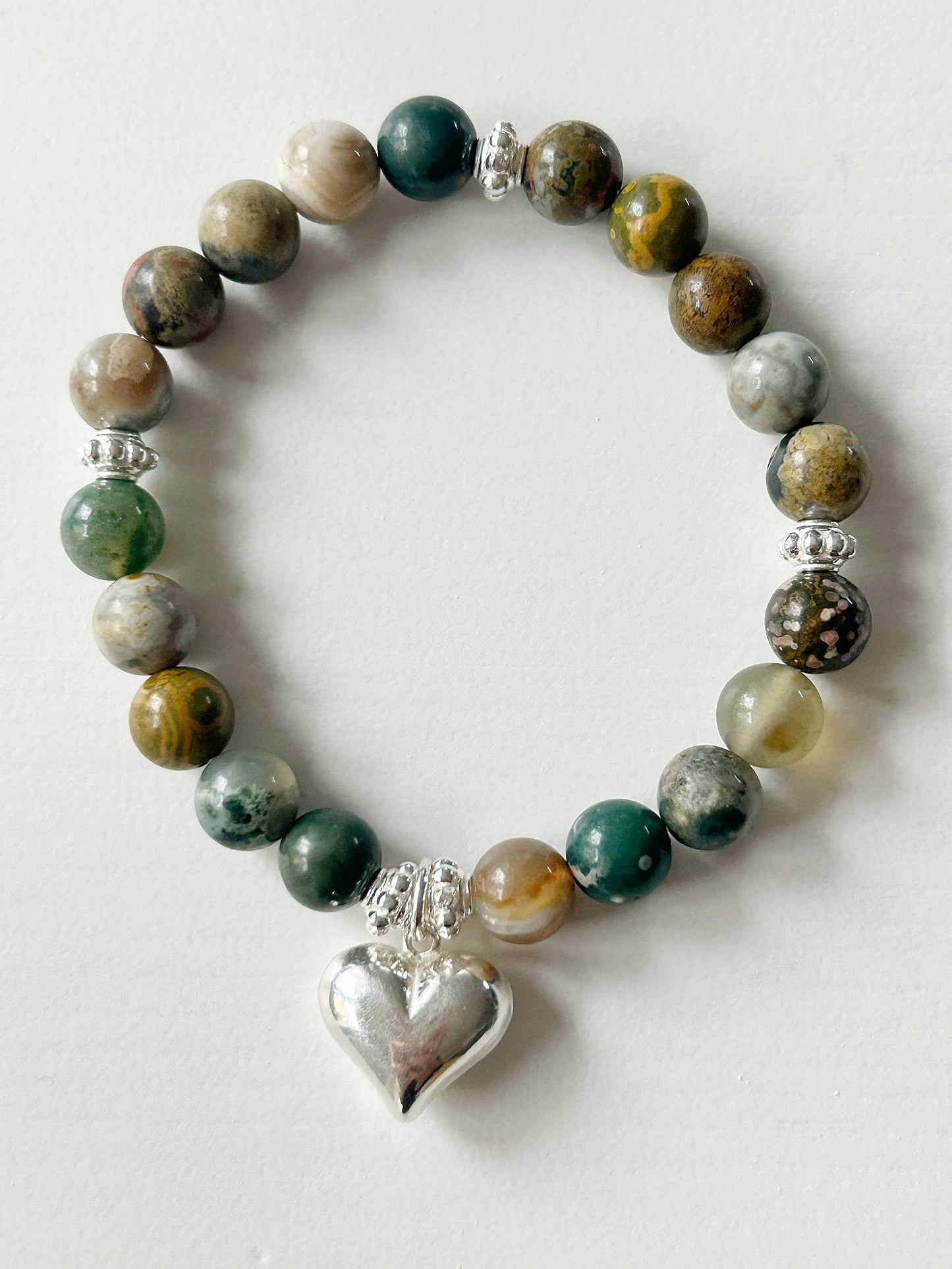 Armband grüner Jaspis mit Silber Herz