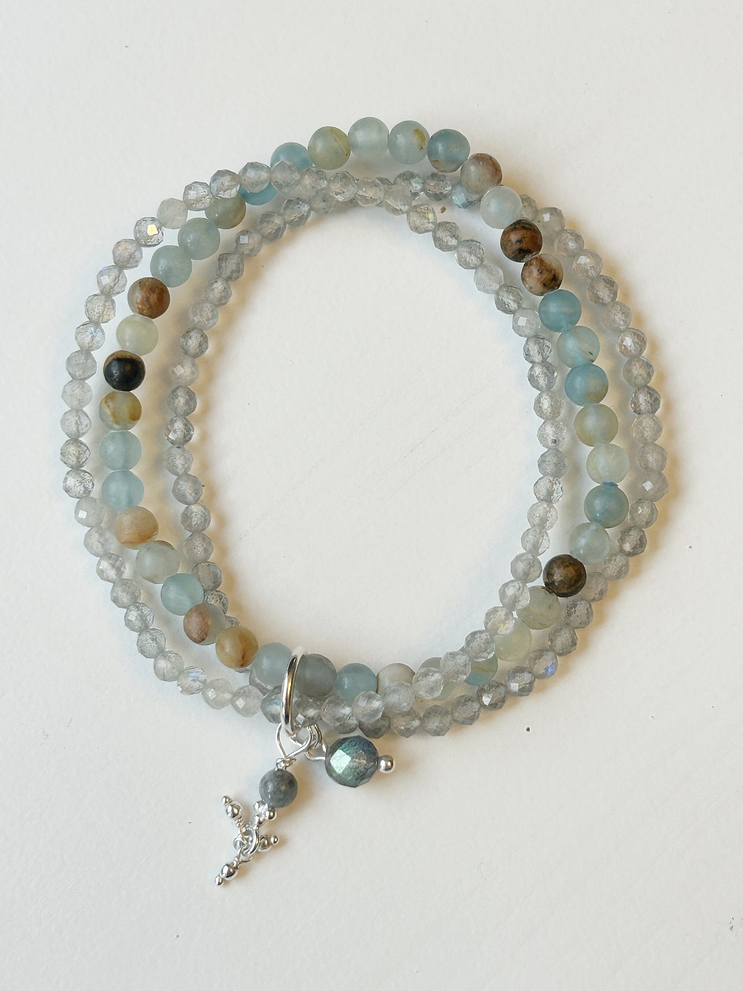 Labradorit und Calcit 3er Armband