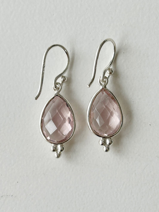 Ohrhänger Rosenquarz (Tropfenform)