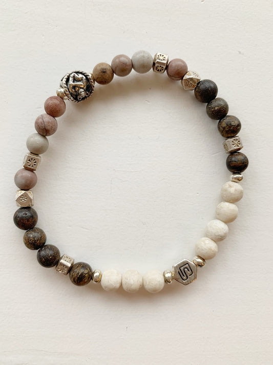 Armband Jaspis, Bronzit, Riverstone und Silber
