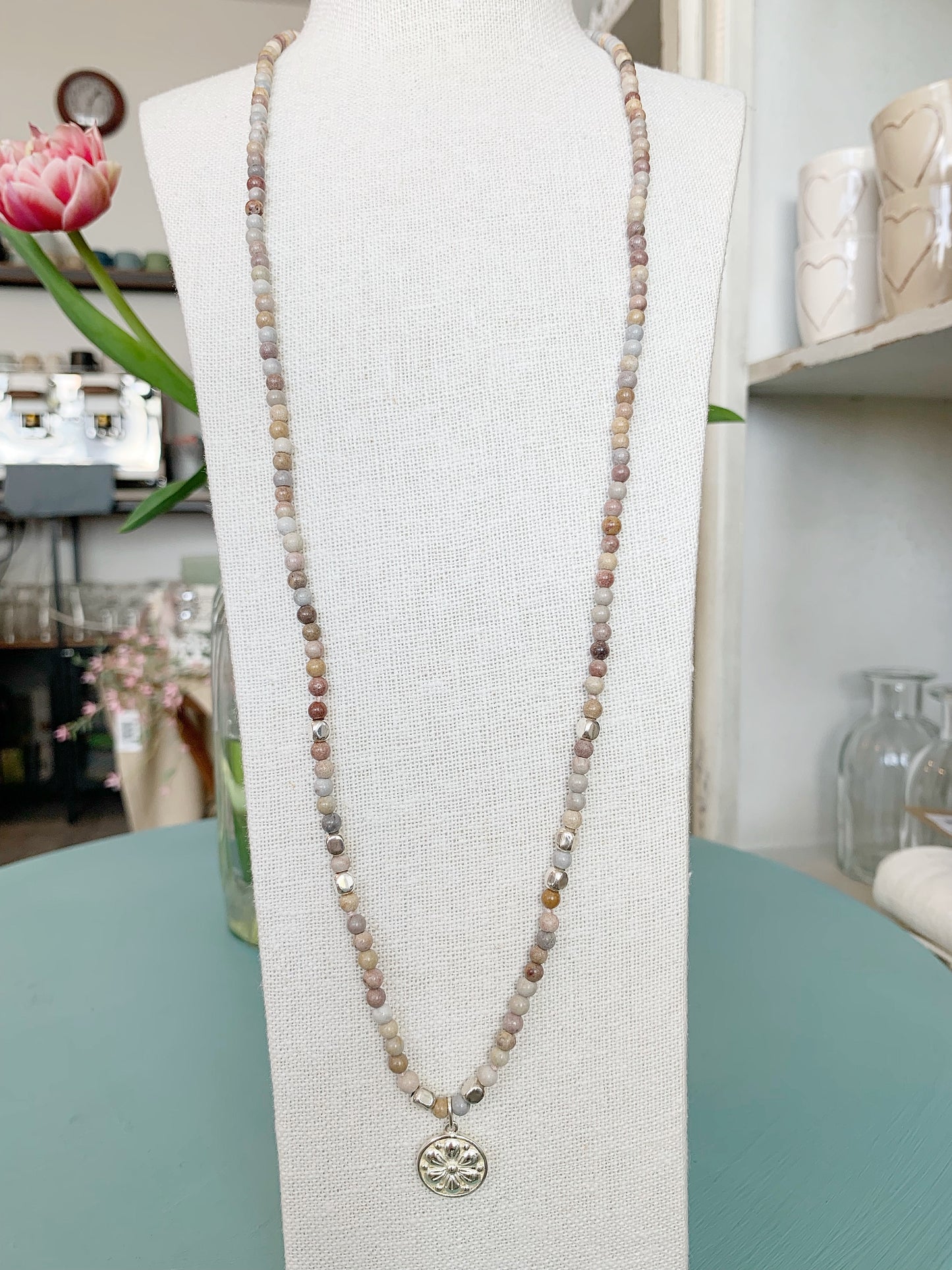 Halskette Marmor-Jaspis und Silber