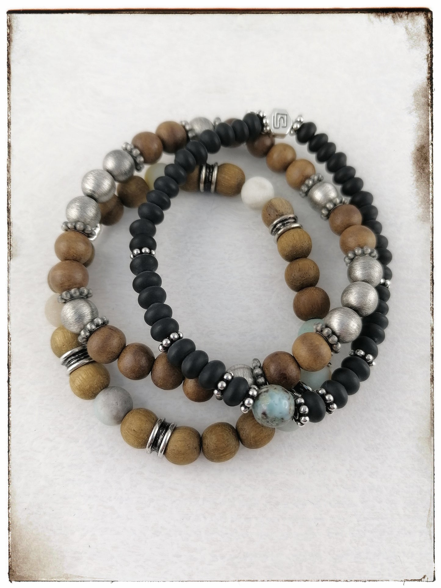 Armband Onyx, Larimar und Silber